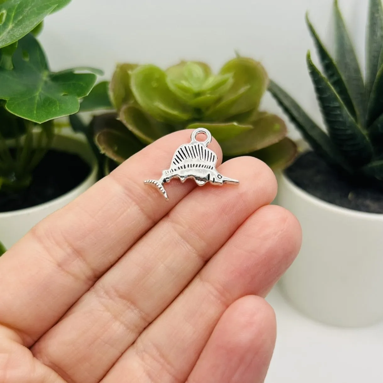 1, 4, 20 or 50 Pieces: Silver 3D Marlin Swordfish Sailfish Charms