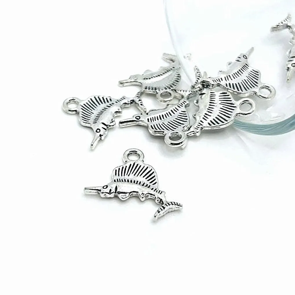 1, 4, 20 or 50 Pieces: Silver 3D Marlin Swordfish Sailfish Charms