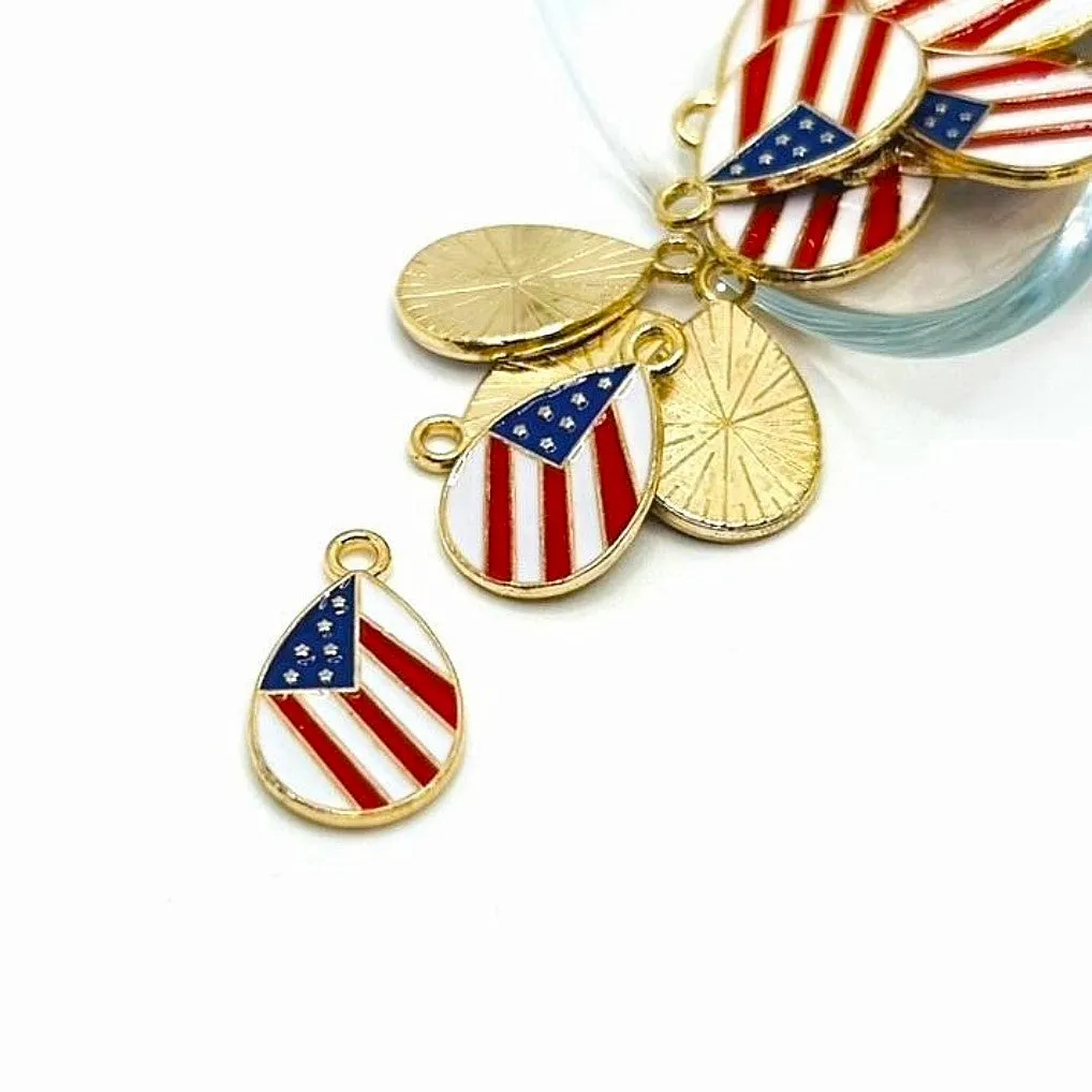 1, 4, 20 or 50 Pieces: USA American Flag Teardrop Charms