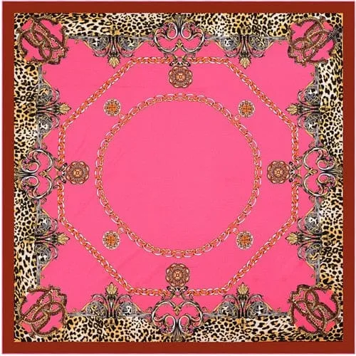 130*130CM 100% Twill Silk Large Square Scarf Leopard Chain Print Head Scarves Wraps