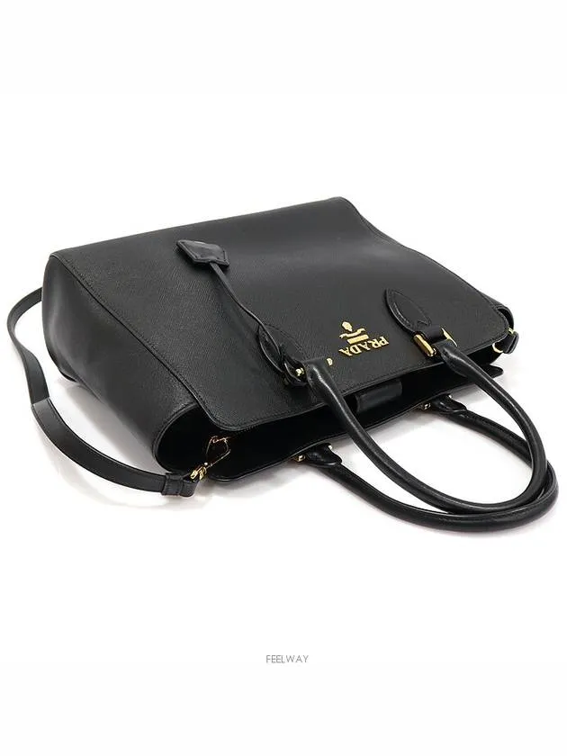 1BA189 Black Saffiano Soft Calfskin Gold Lettering 2WAY