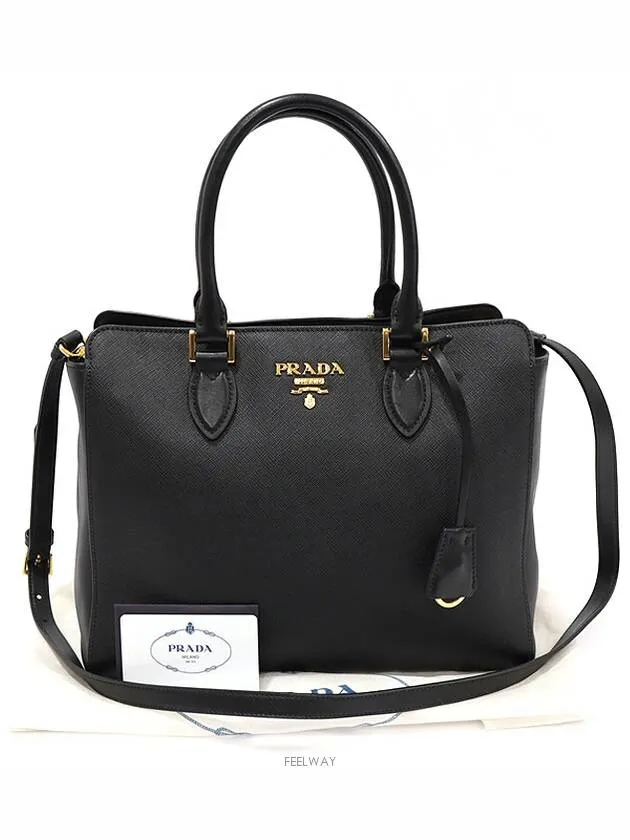 1BA189 Black Saffiano Soft Calfskin Gold Lettering 2WAY