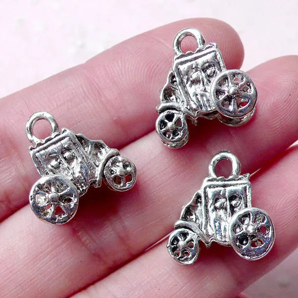 3D Princess Carriage Charm (3pcs / 15mm x 16mm / Tibetan Silver / 2 Sided) Fairy Tale Charm Bracelet Cute Jewelry Bookmark Bag Charm CHM1000