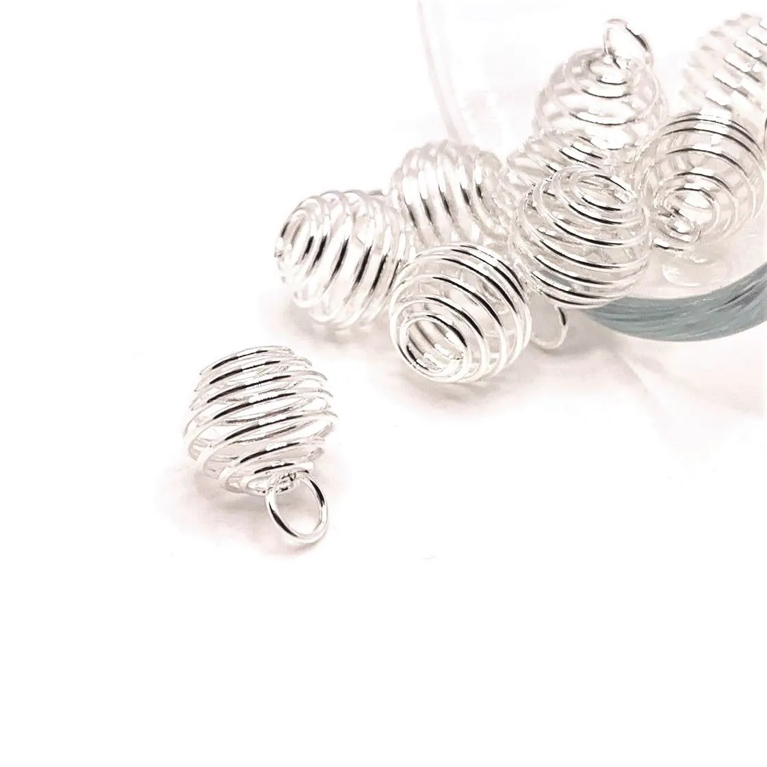 4, 20 or 50 Pieces: 8 mm Silver Spiral Lantern Bead Cages