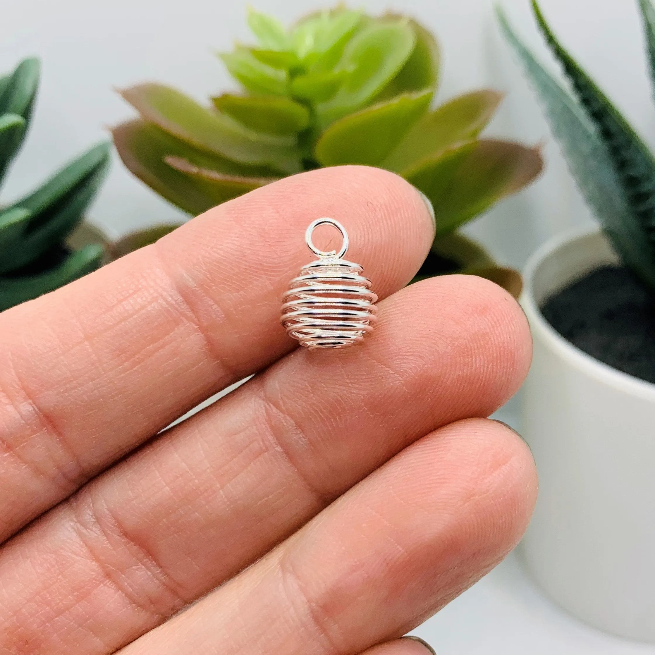 4, 20 or 50 Pieces: 8 mm Silver Spiral Lantern Bead Cages