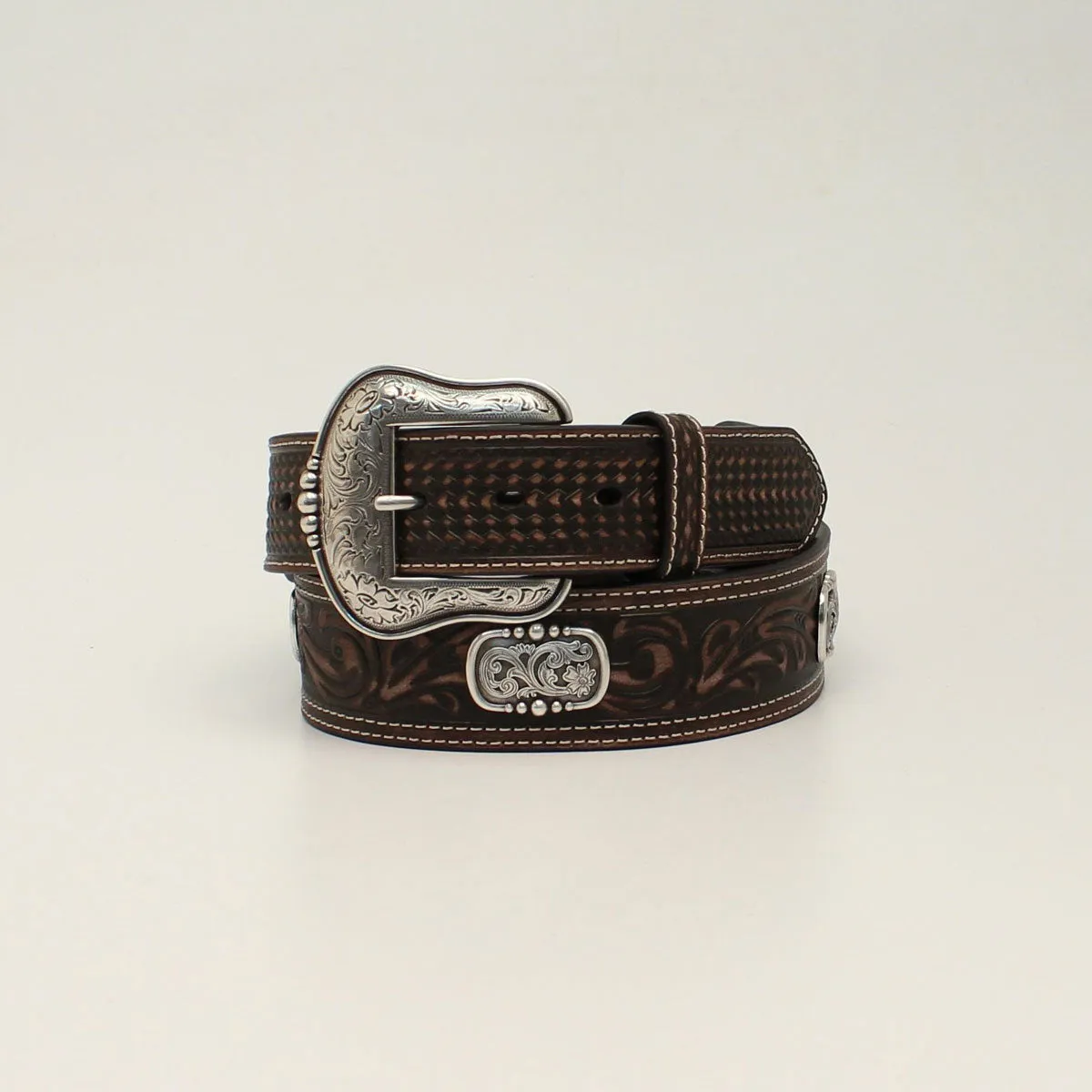 Ariat Brown Basketweave and Floral Embossed Leather Belt