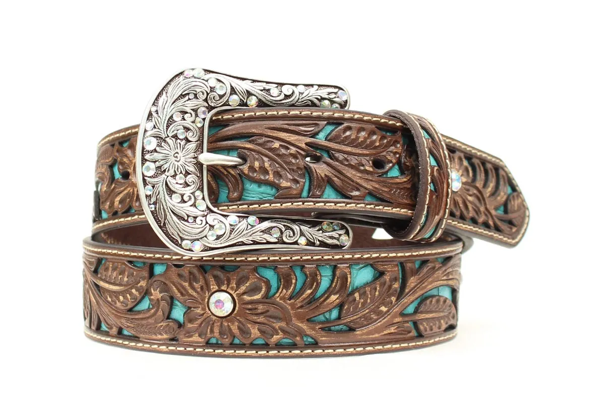 Ariat Women's Leather Tooled and Rhinestone Belt