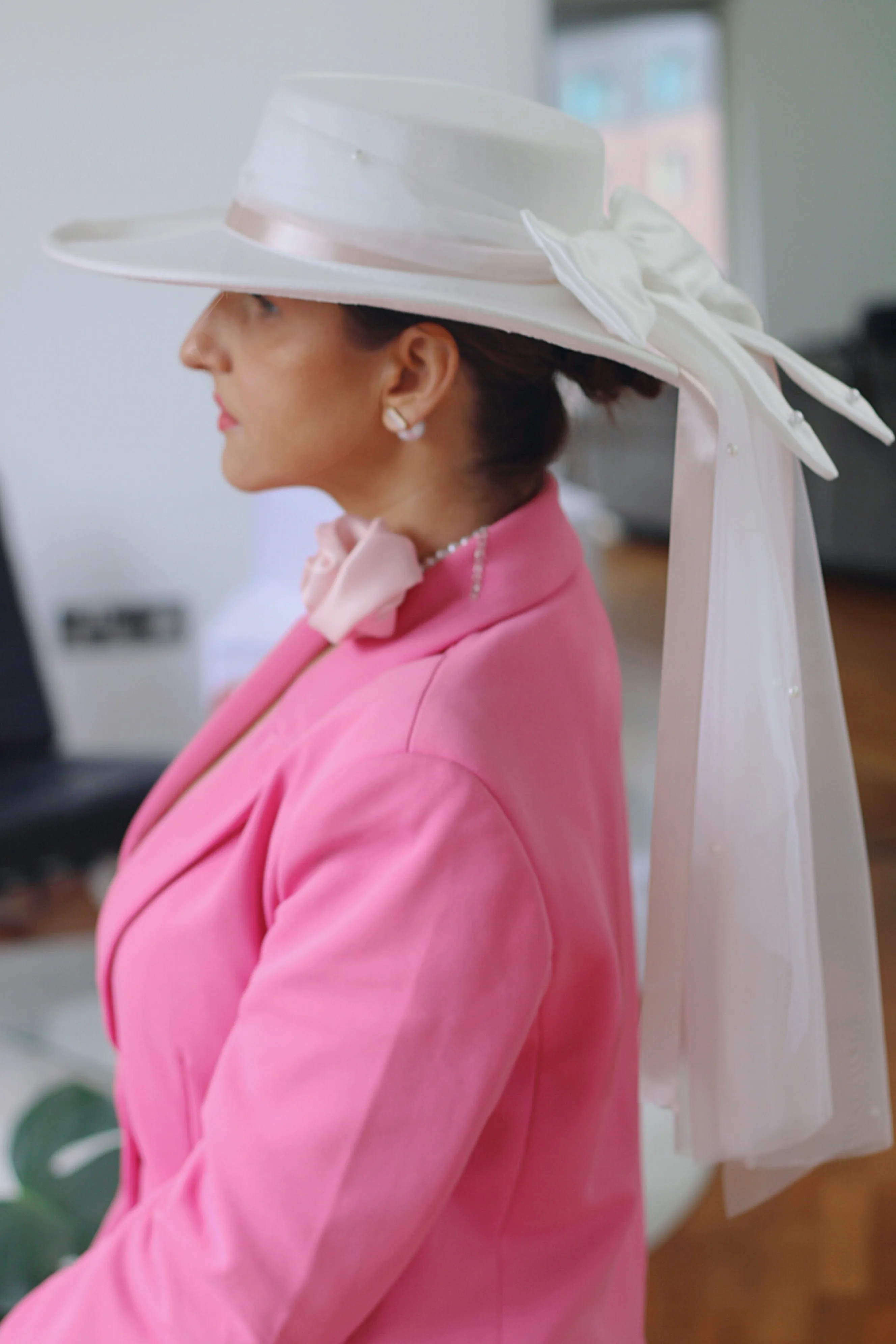 Bridal Hat with tulle bow