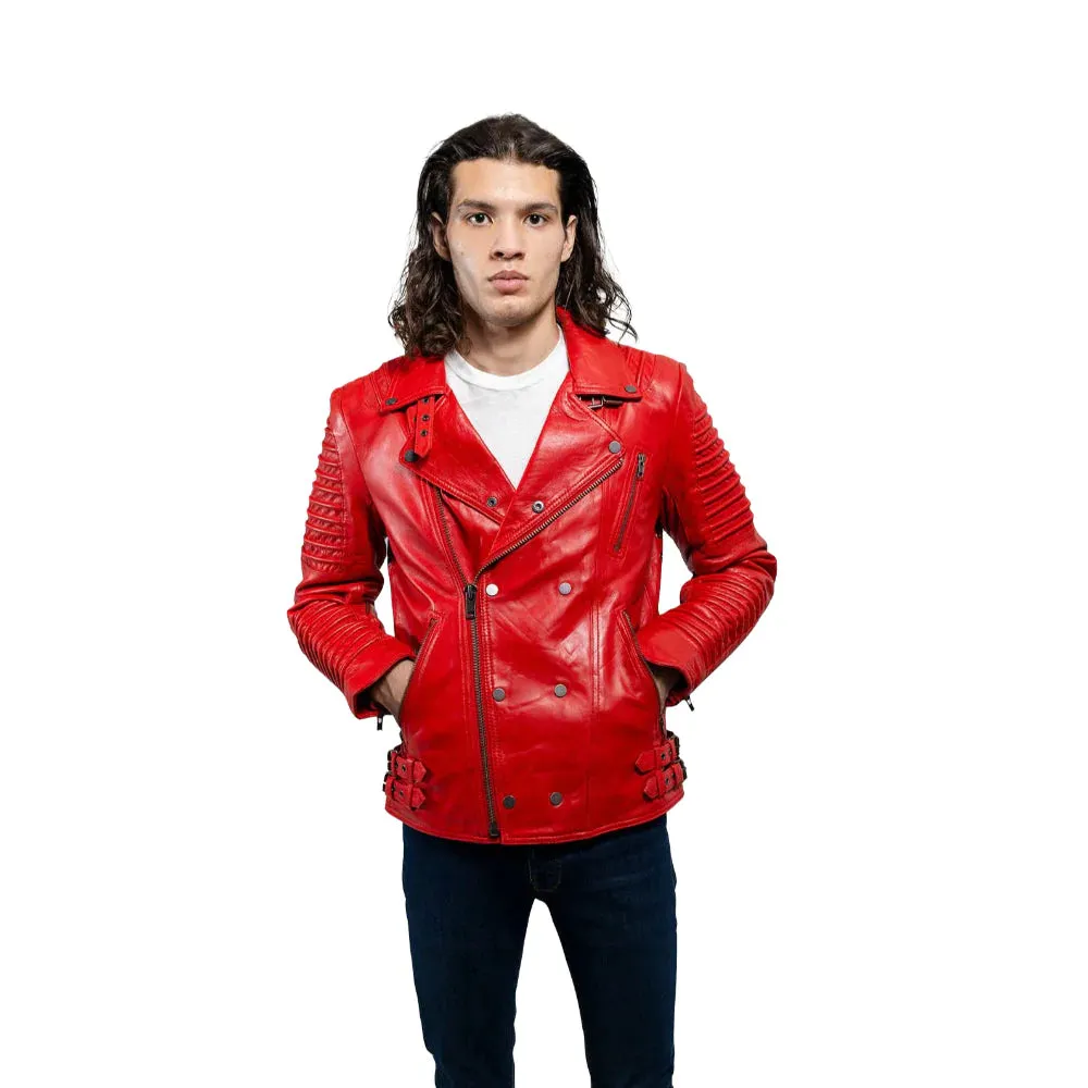 Brooklyn Mens Lambskin Leather Jacket Fire Red