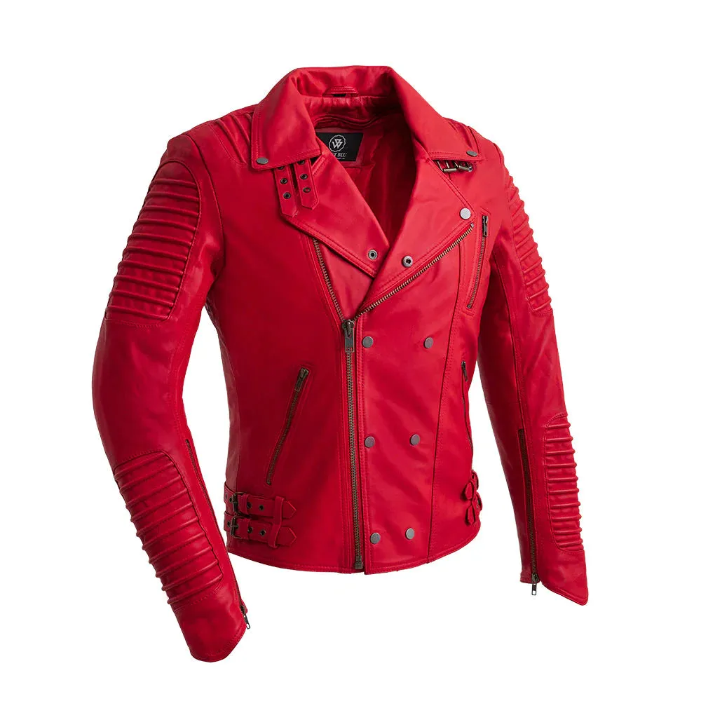 Brooklyn Mens Lambskin Leather Jacket Fire Red