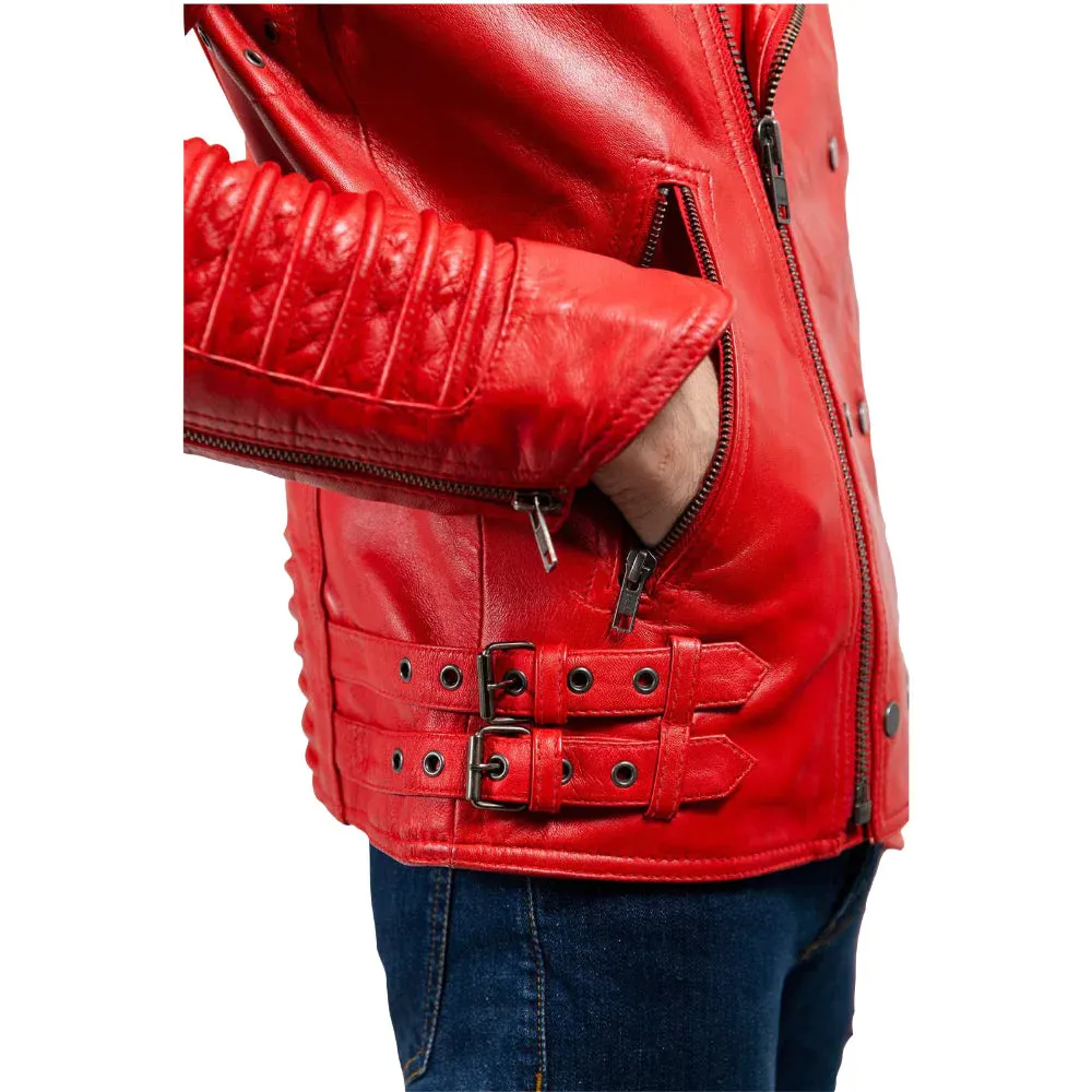 Brooklyn Mens Lambskin Leather Jacket Fire Red