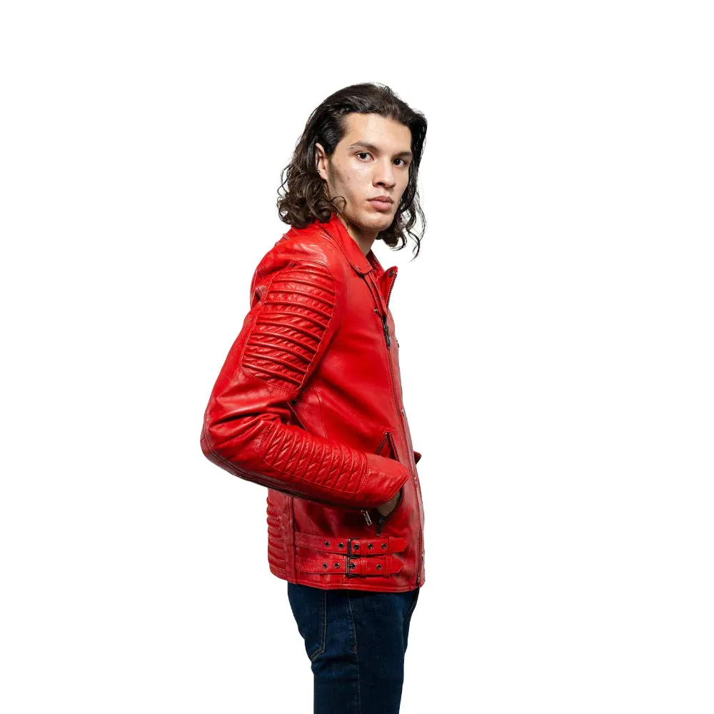 Brooklyn Mens Lambskin Leather Jacket Fire Red