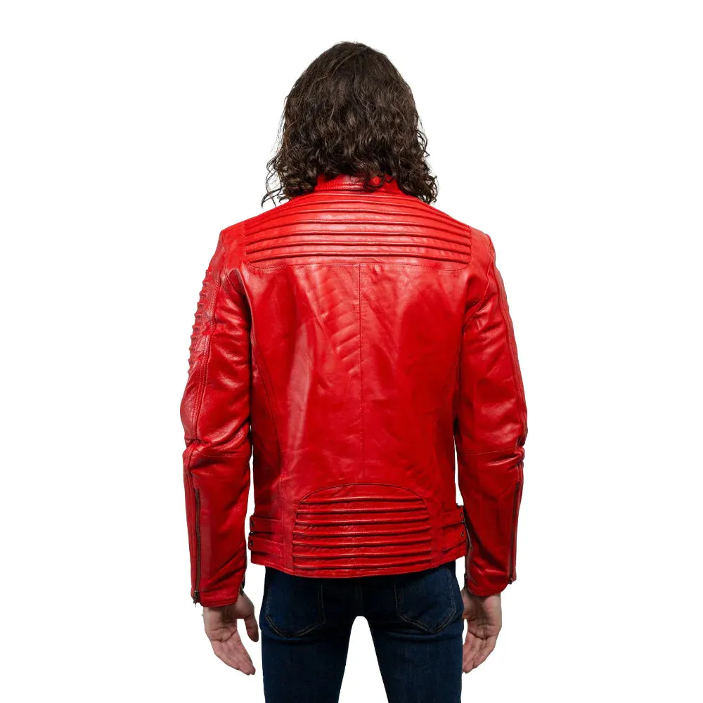 Brooklyn Mens Lambskin Leather Jacket Fire Red