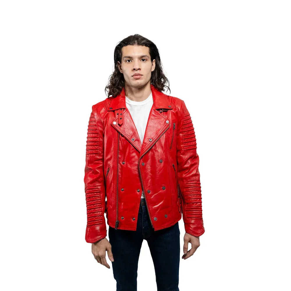 Brooklyn Mens Lambskin Leather Jacket Fire Red