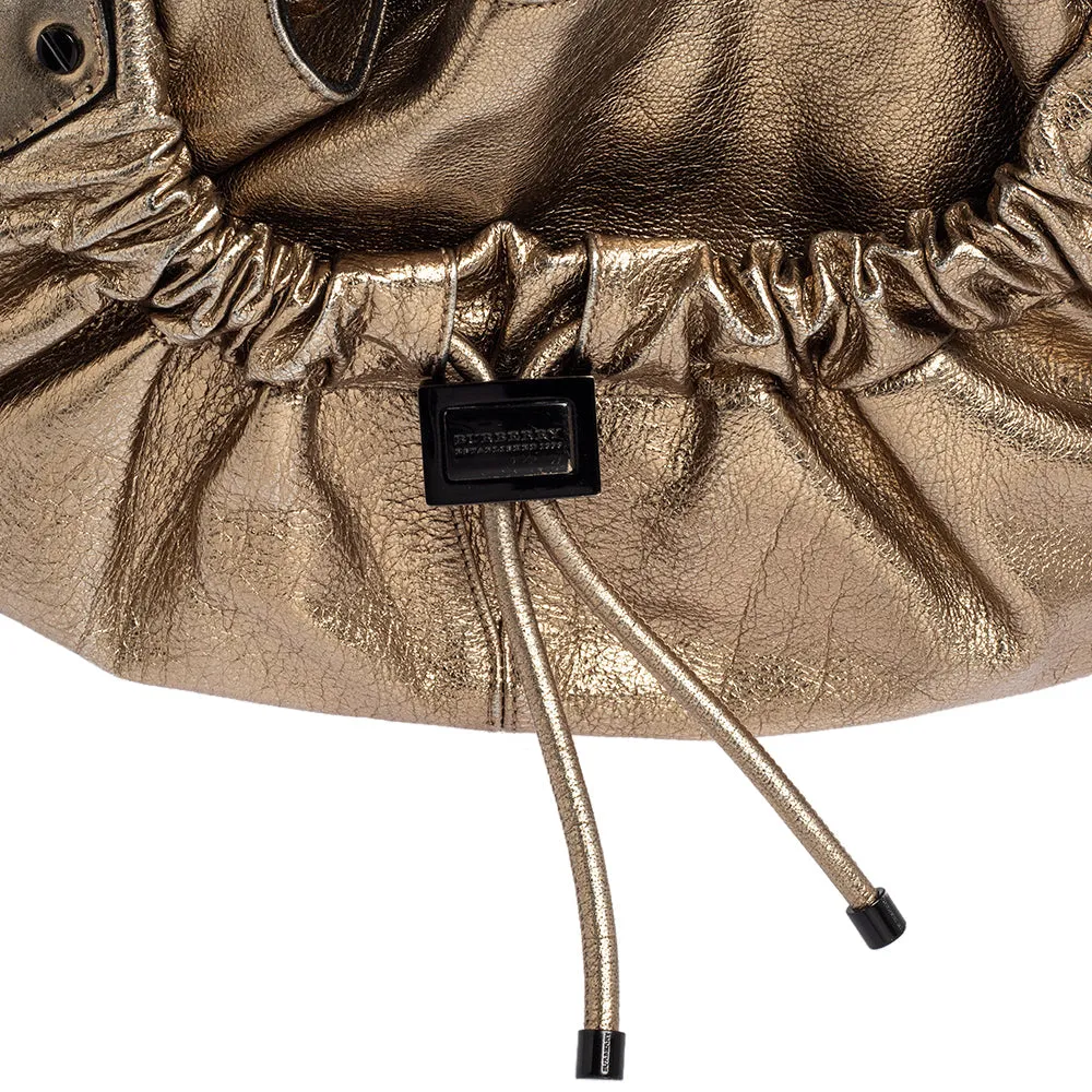 Burberry Gold Leather Warrior Drawstring Hobo