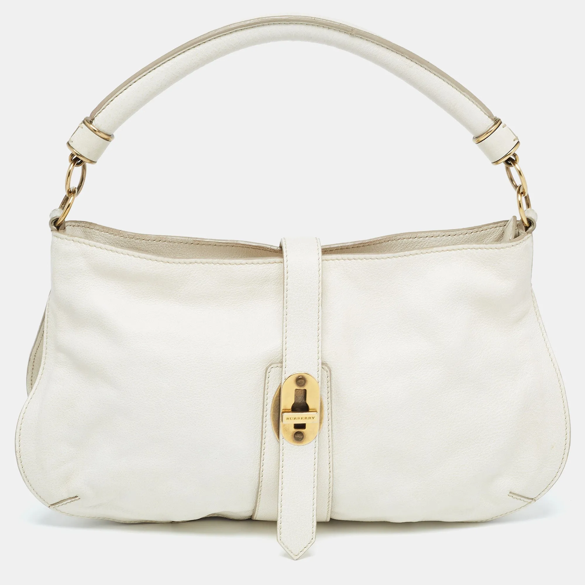 BURBERRY Off White Leather Creighton Hobo