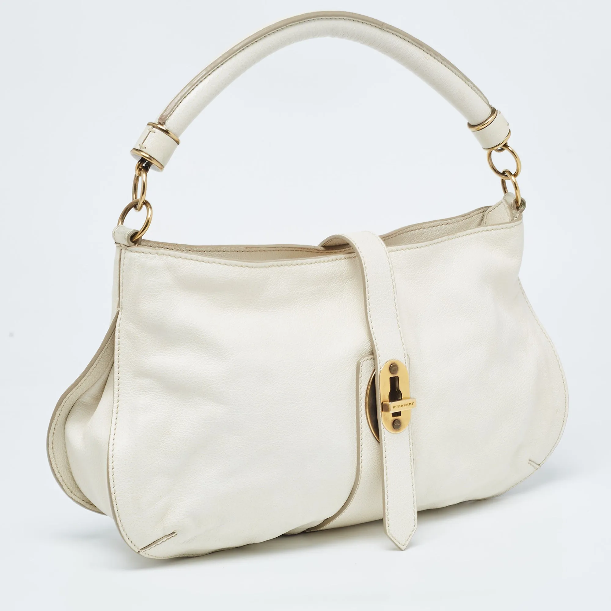 BURBERRY Off White Leather Creighton Hobo