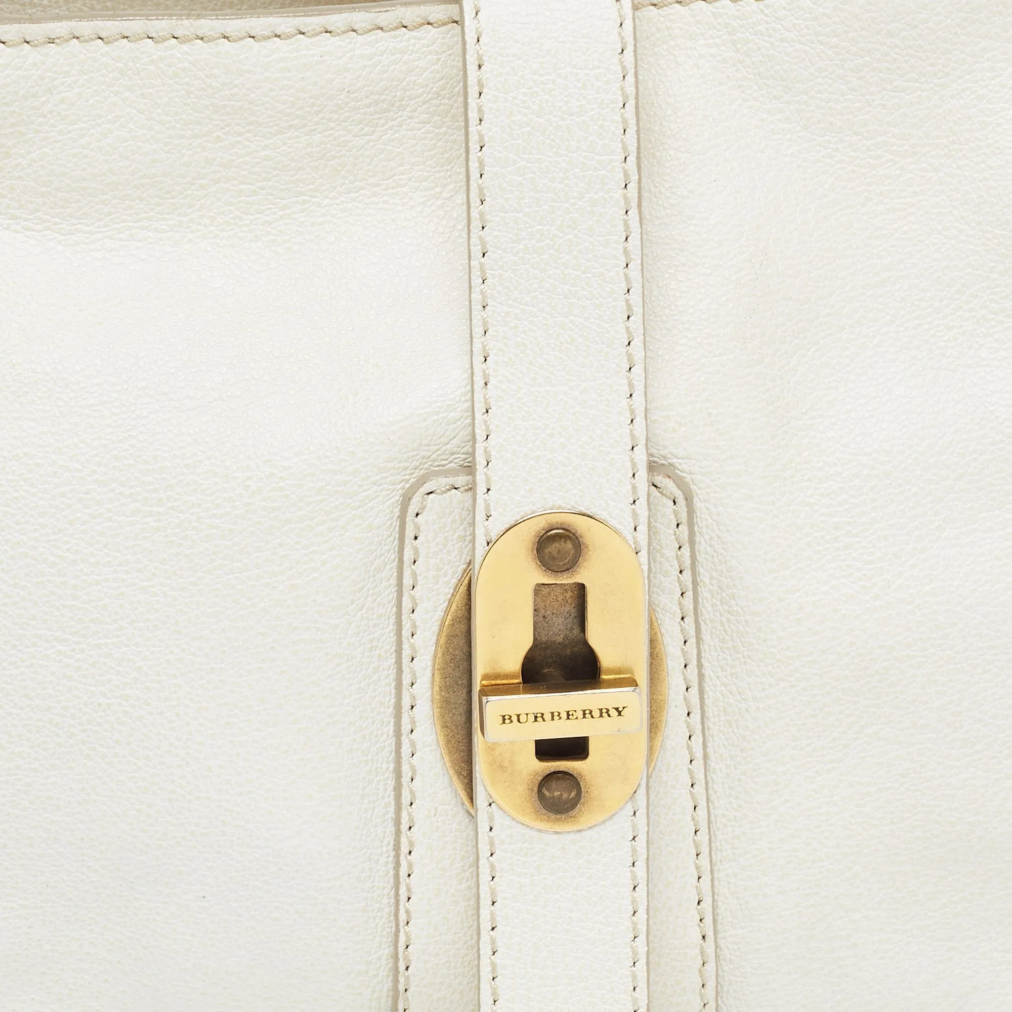 BURBERRY Off White Leather Creighton Hobo