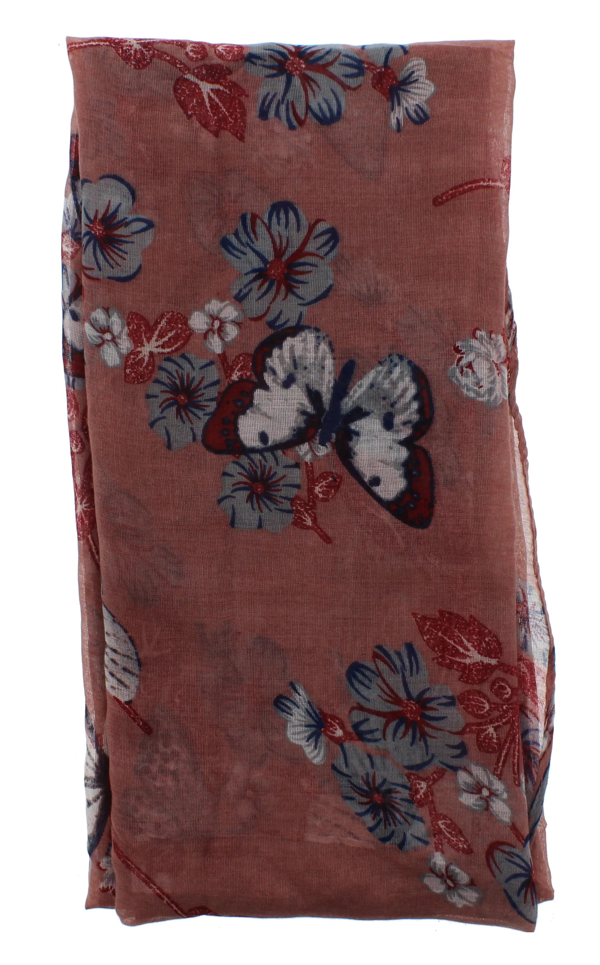 Butterflies & Floral Print Scarf with Border