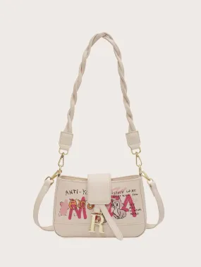 Cartoon & Letter Graphic Shoulder Bag