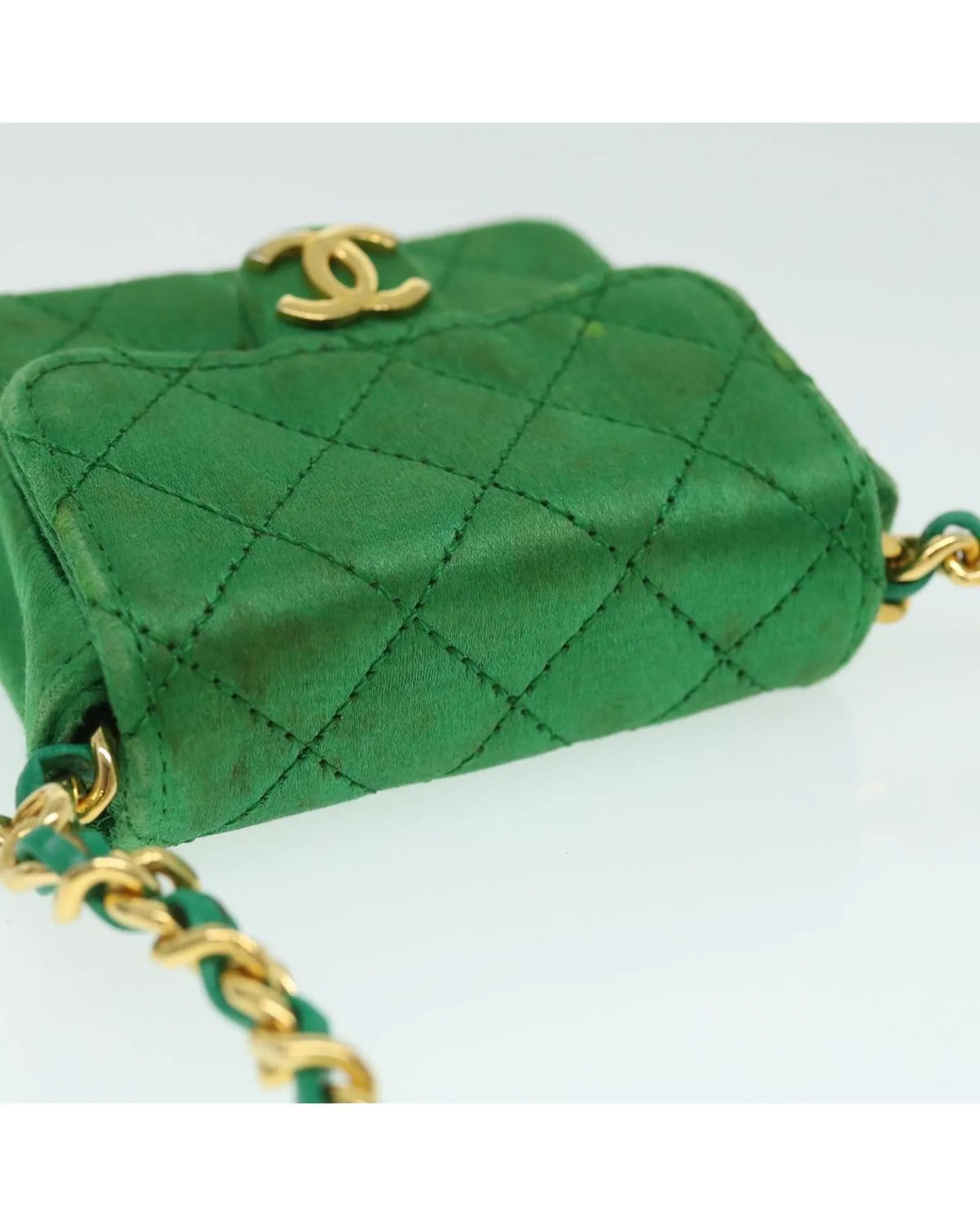 Chanel Mini 255 Flap Bag in Green Satin