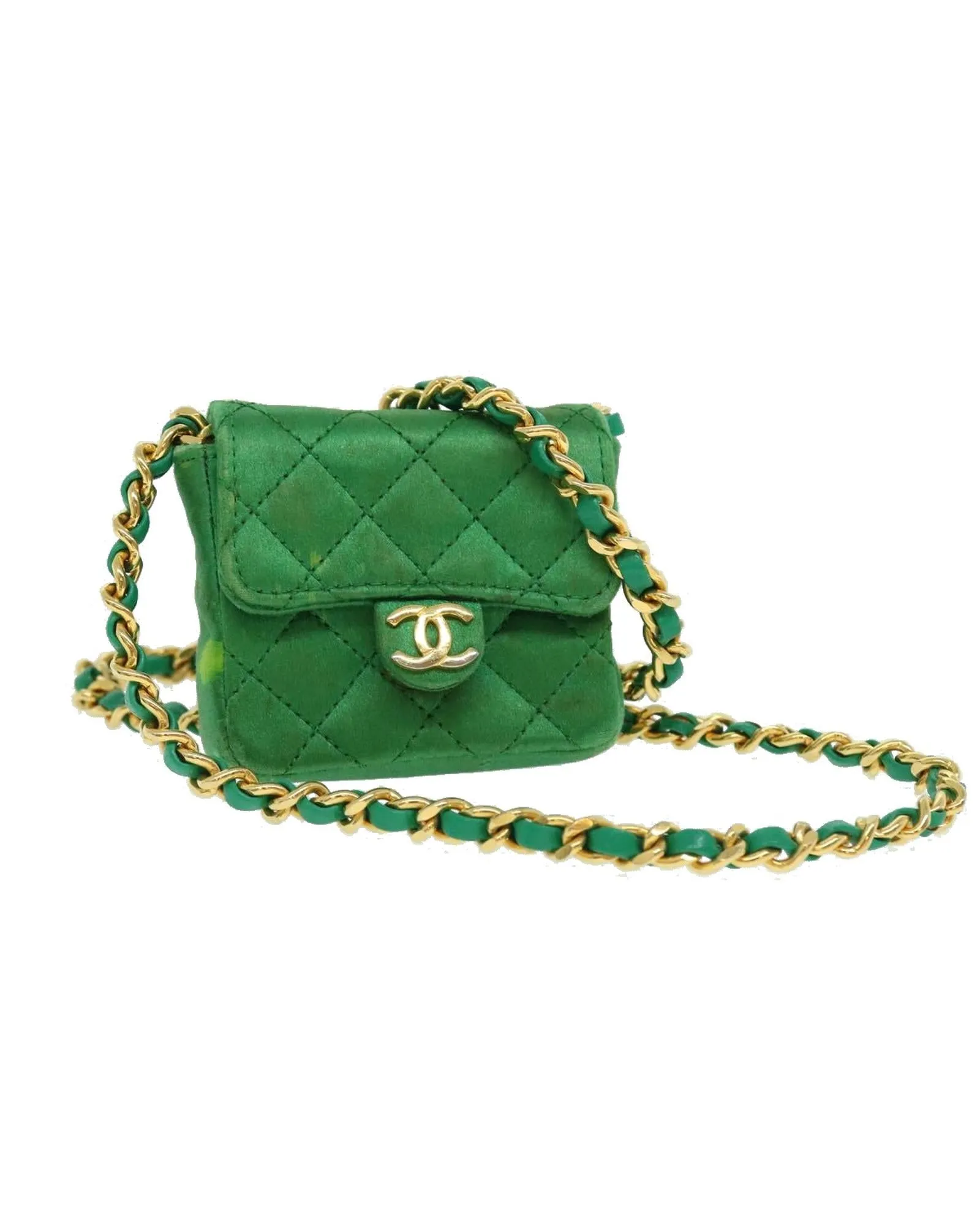 Chanel Mini 255 Flap Bag in Green Satin