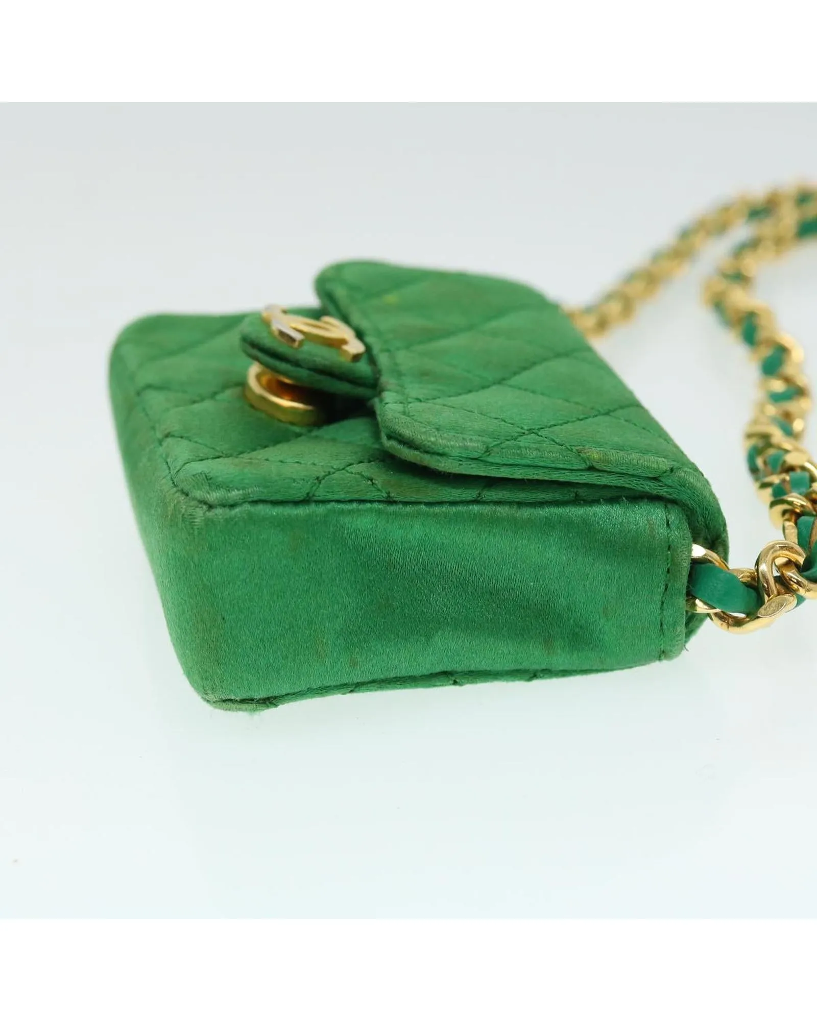 Chanel Mini 255 Flap Bag in Green Satin