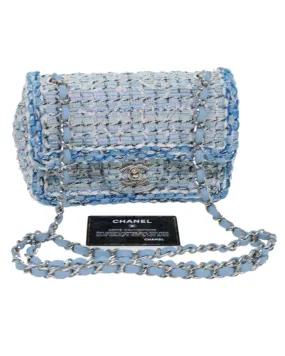 CHANEL Mini Flap Bag Blue Tweed