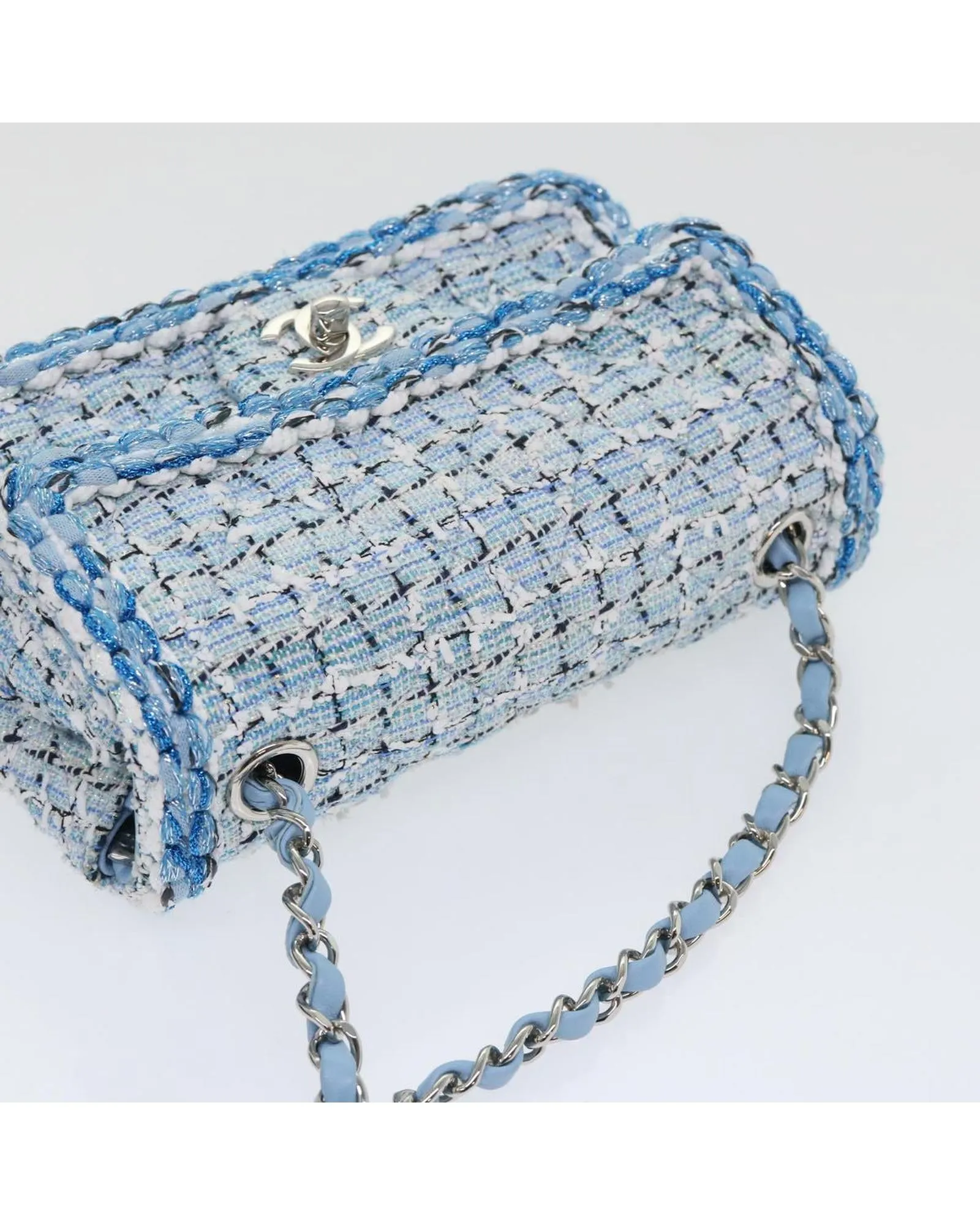 CHANEL Mini Flap Bag Blue Tweed