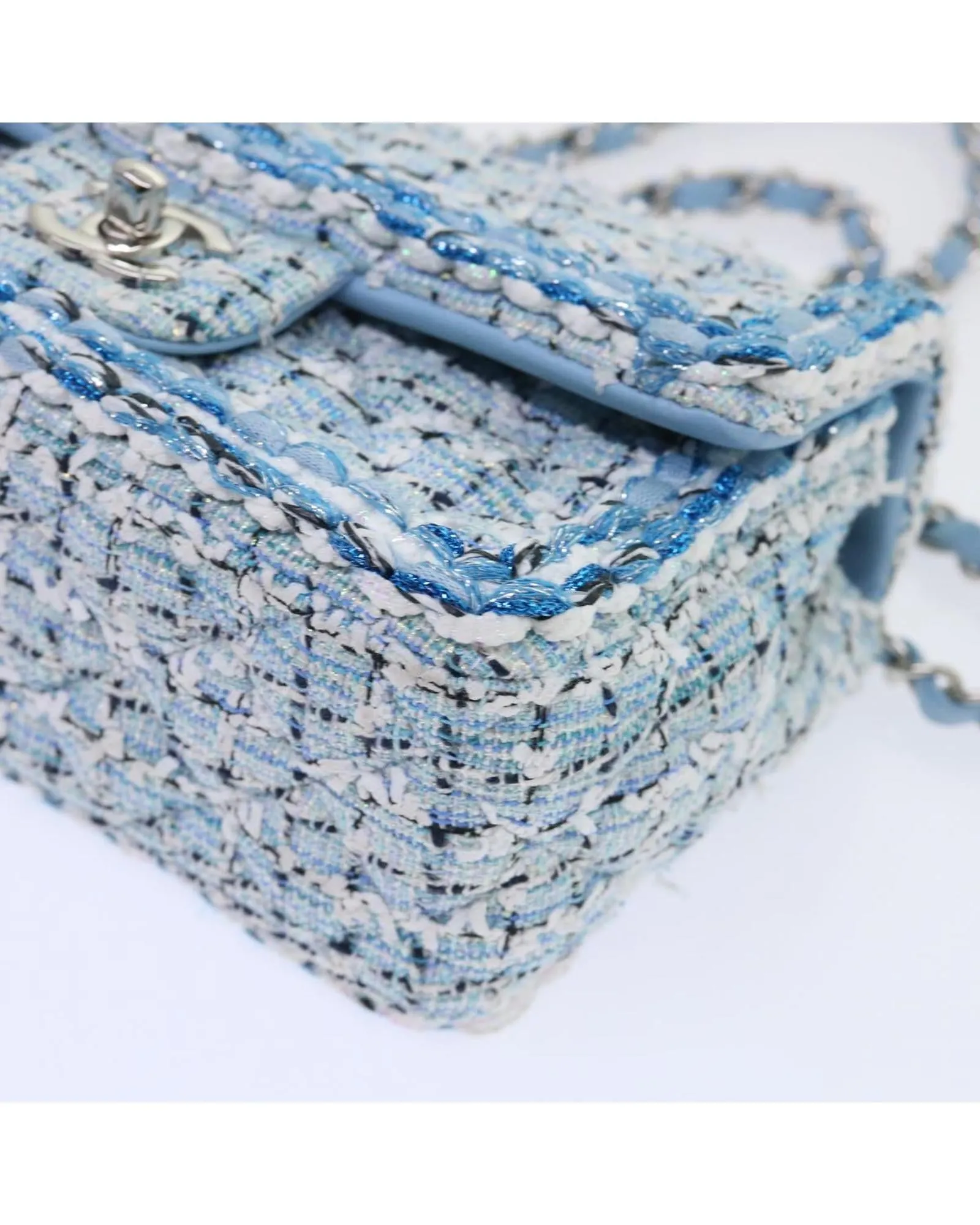 CHANEL Mini Flap Bag Blue Tweed