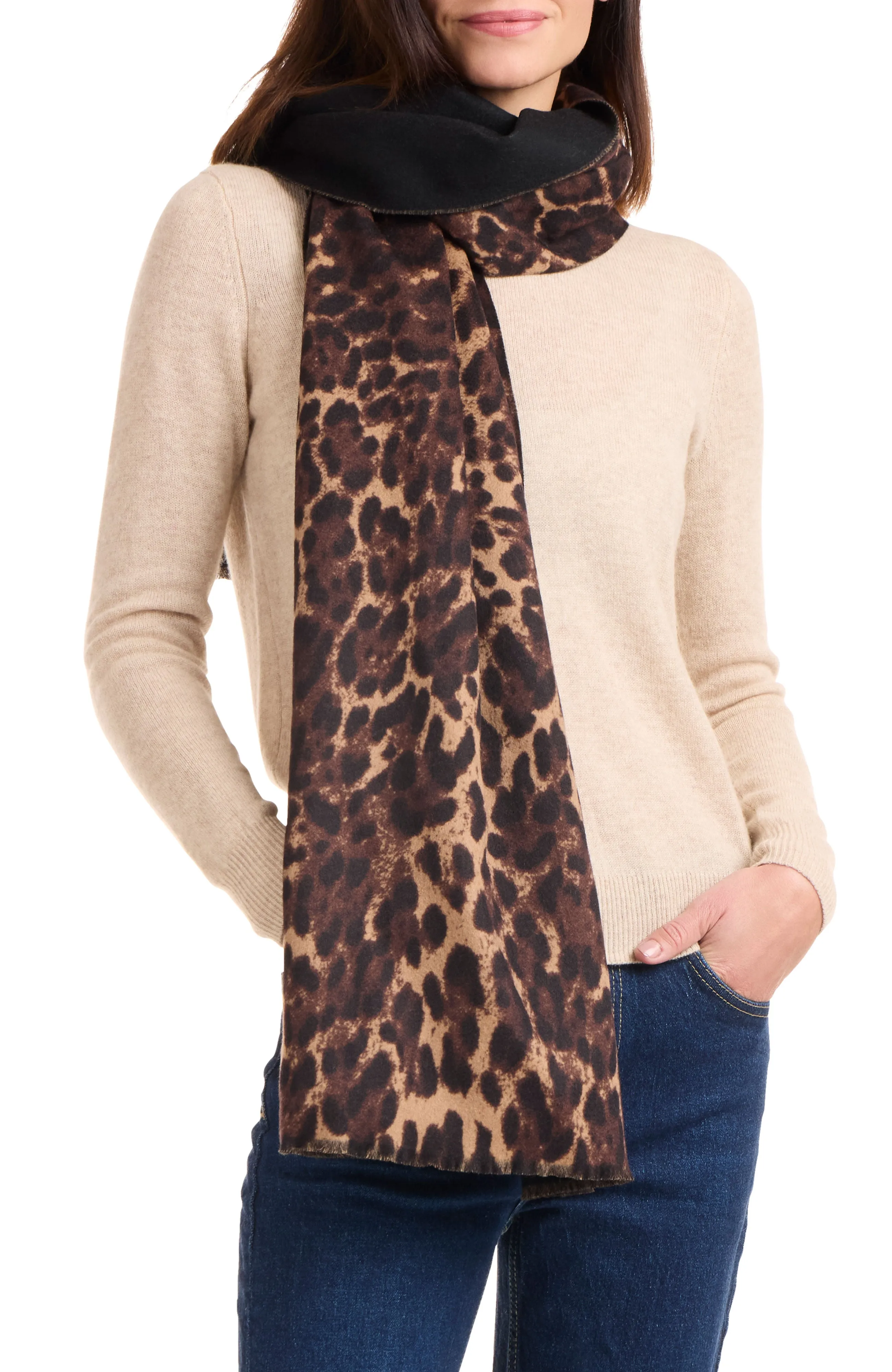 CHEETAH PRINTED DOUBLEFACE SCARF