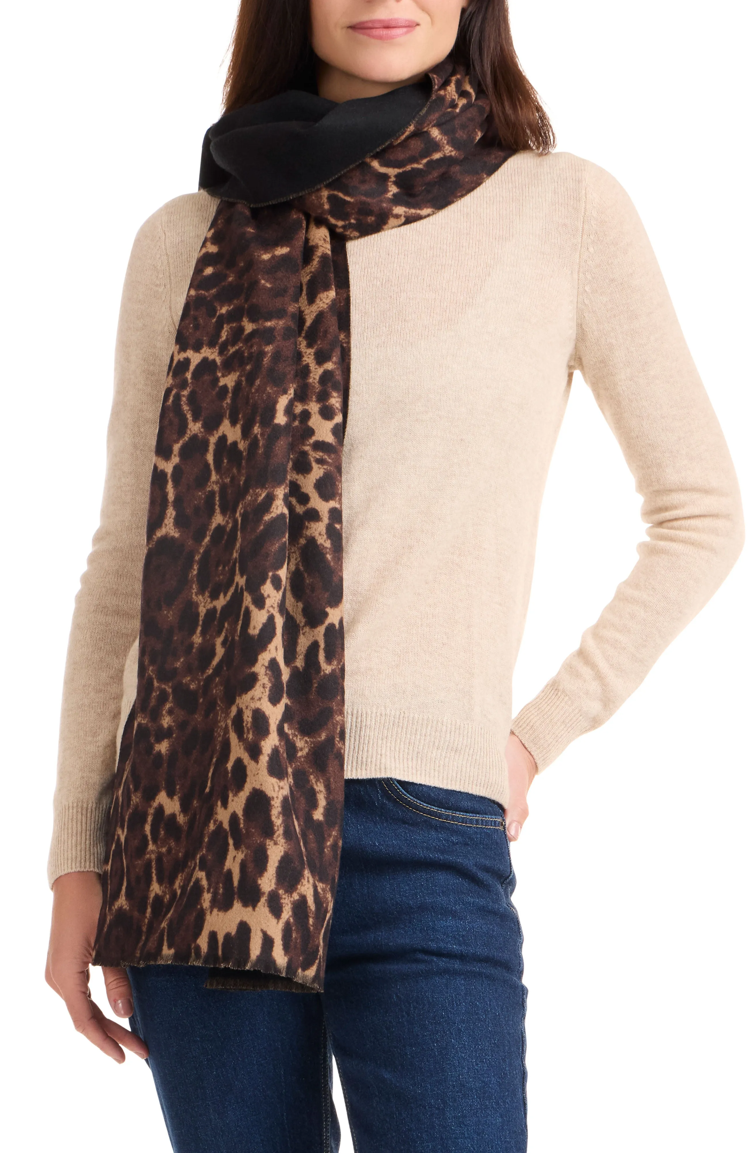 CHEETAH PRINTED DOUBLEFACE SCARF