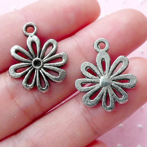 CLEARANCE Silver Flower Charm Floral Drop (10pcs / 17mm x 20mm / Tibetan Silver) Hollow Flower Outline Add a Charm Bracelet Earrings Necklace CHM1937