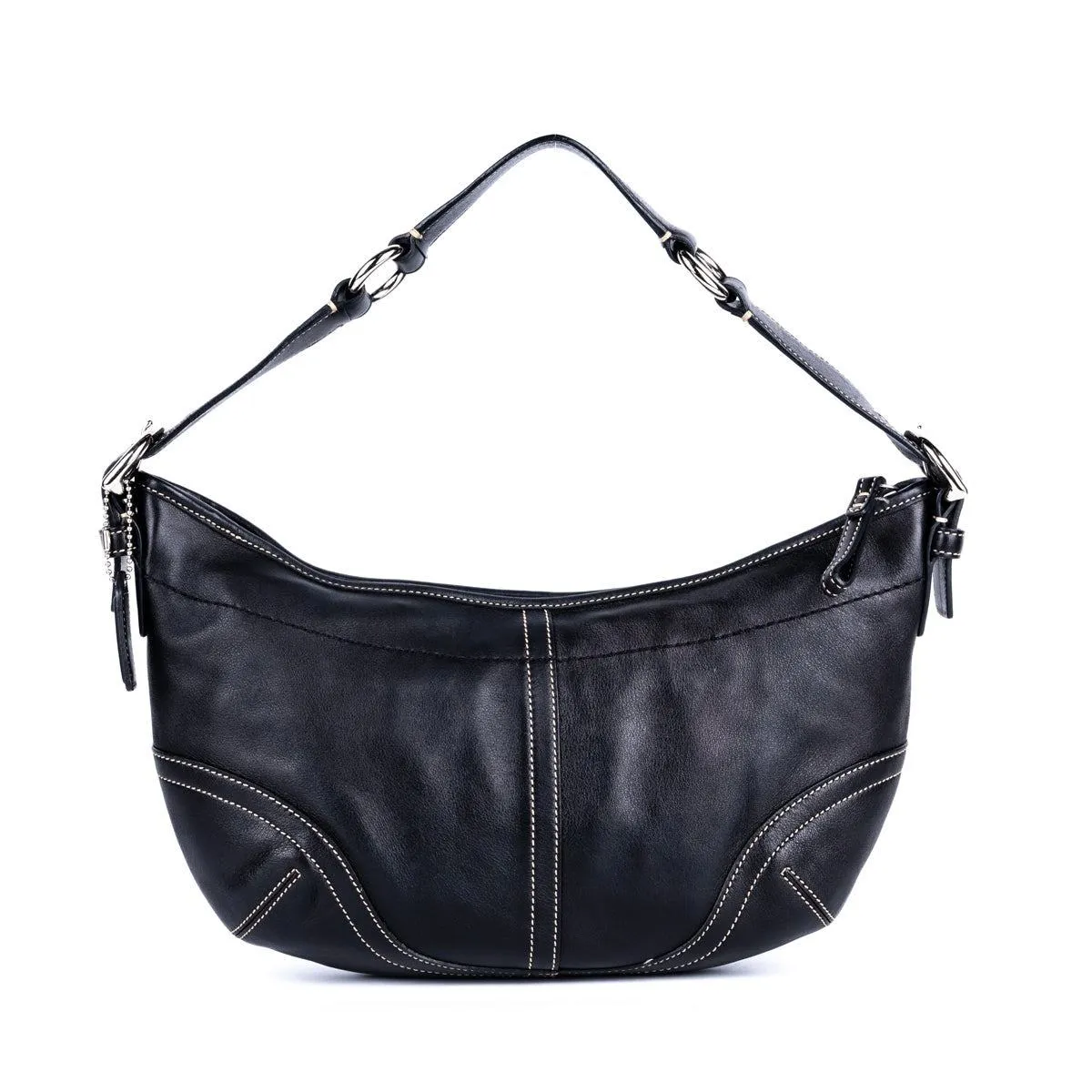 Coach Side Buckle Handle Hobo Bags Leather Black Colour For Women