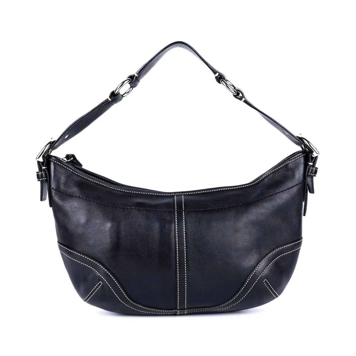 Coach Side Buckle Handle Hobo Bags Leather Black Colour For Women