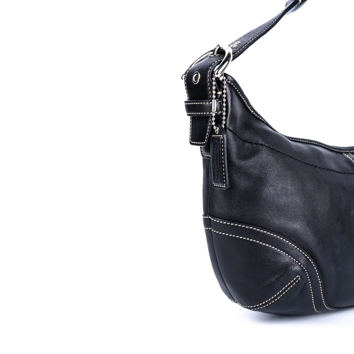 Coach Side Buckle Handle Hobo Bags Leather Black Colour For Women