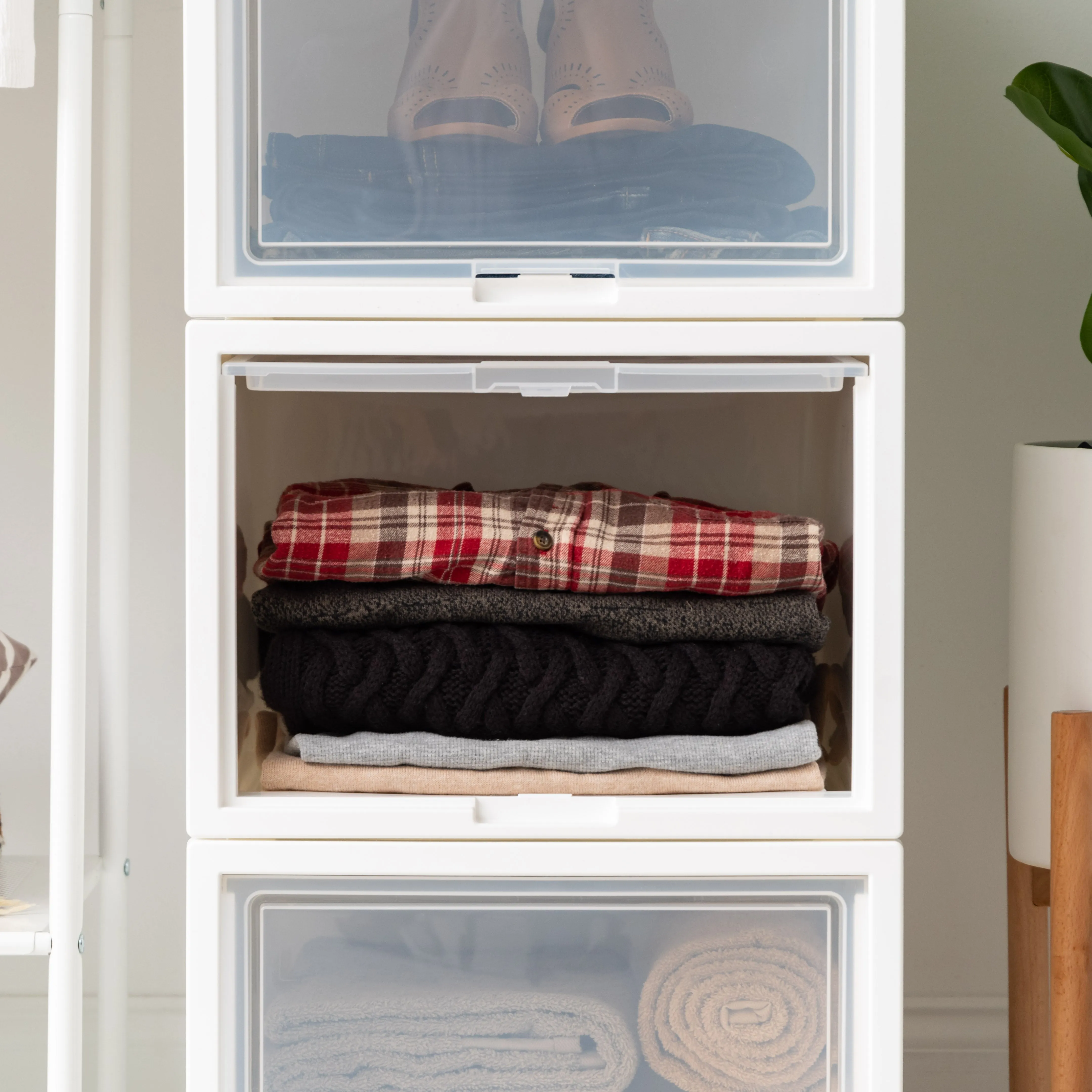 Deep Box Chest with Sliding Door, White, 3 Pack