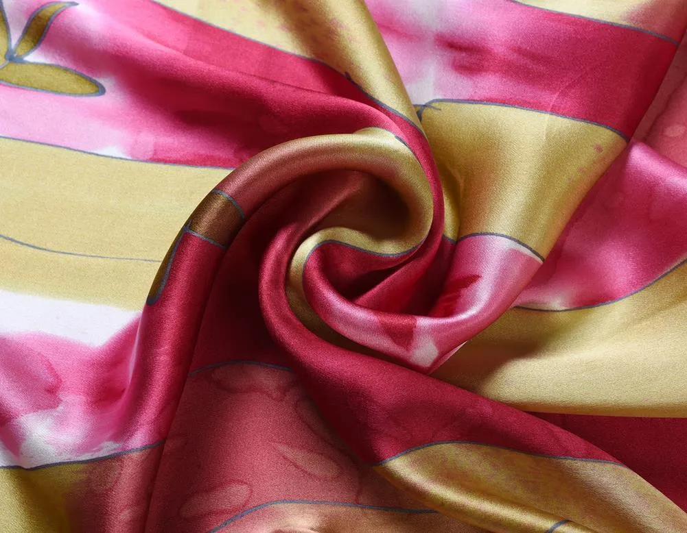 Deluxe Long Hand Painted Satin Silk Scarf Daylilly