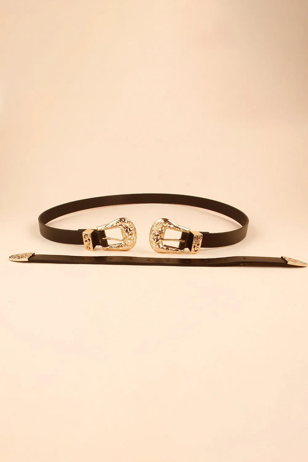 Double Buckle PU Leather Belt