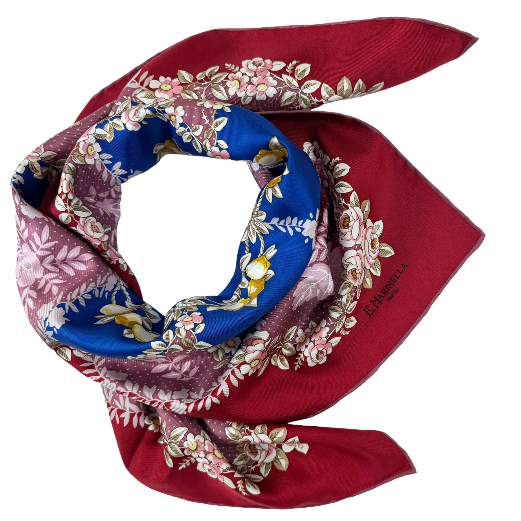 E. Marinella Scarf Maroon Dust Pink Navy Design  - Twill Silk Square Foulard