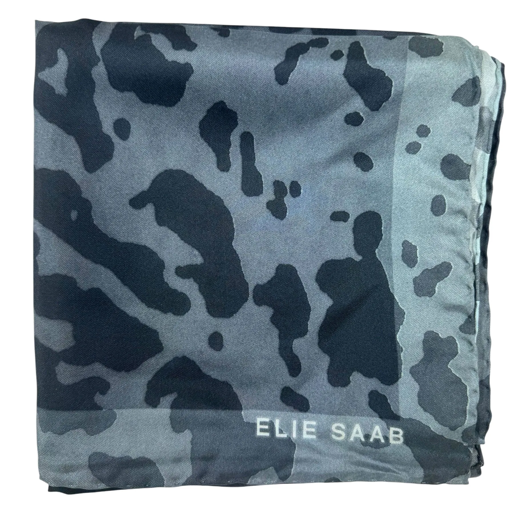 Elie Saab Scarf Metal Gray Camo- Twill Silk Square Foulard