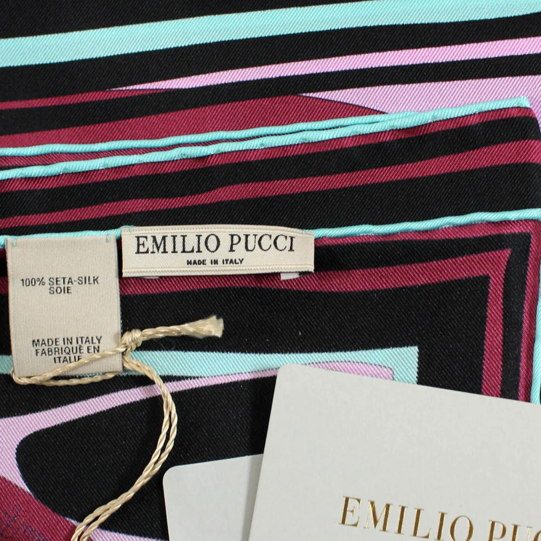 Emilio Pucci Scarf Black Maroon Pink -Twill Silk Square Foulard