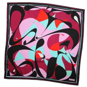 Emilio Pucci Scarf Black Maroon Pink -Twill Silk Square Foulard