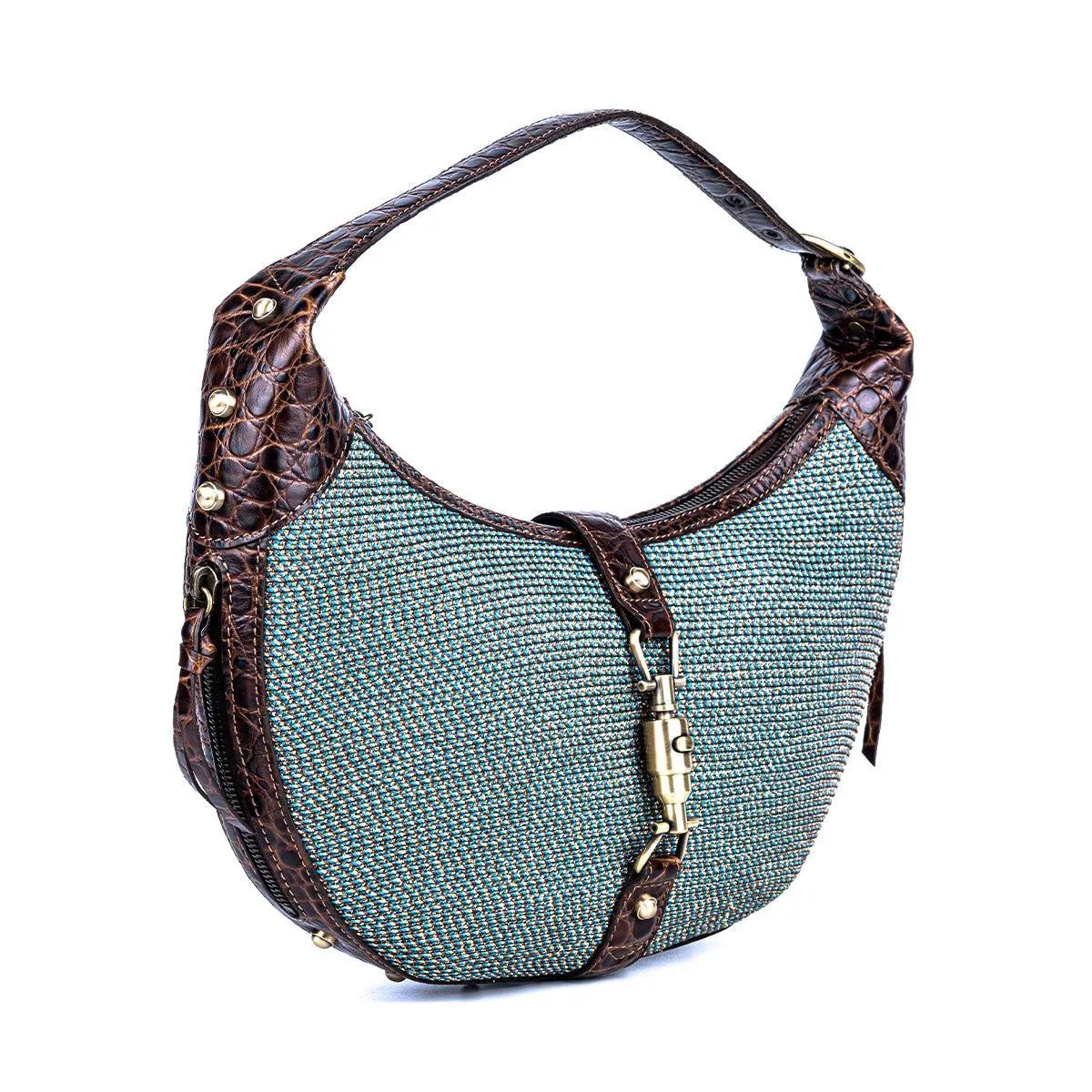 Eric Javits Lock Hobo Bags Woven Fabric Blue Colour For Women