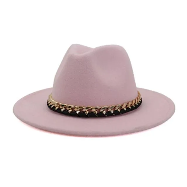 Fashionable Fedoras For Women Felted Chain Belt Casual Hats For Women