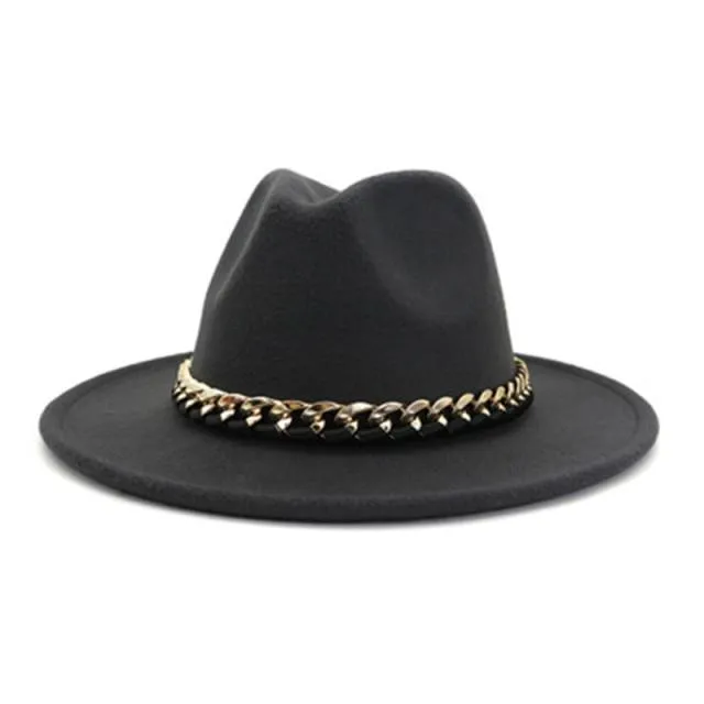 Fashionable Fedoras For Women Felted Chain Belt Casual Hats For Women