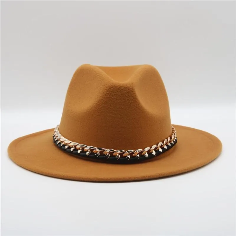 Fashionable Fedoras For Women Felted Chain Belt Casual Hats For Women