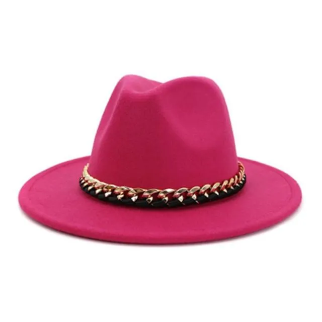 Fashionable Fedoras For Women Felted Chain Belt Casual Hats For Women