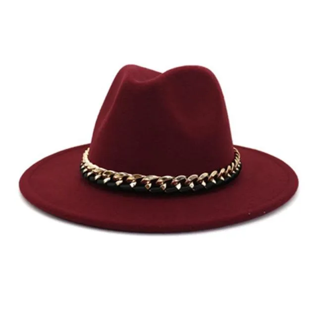 Fashionable Fedoras For Women Felted Chain Belt Casual Hats For Women