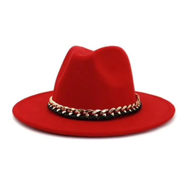 Fashionable Fedoras For Women Felted Chain Belt Casual Hats For Women